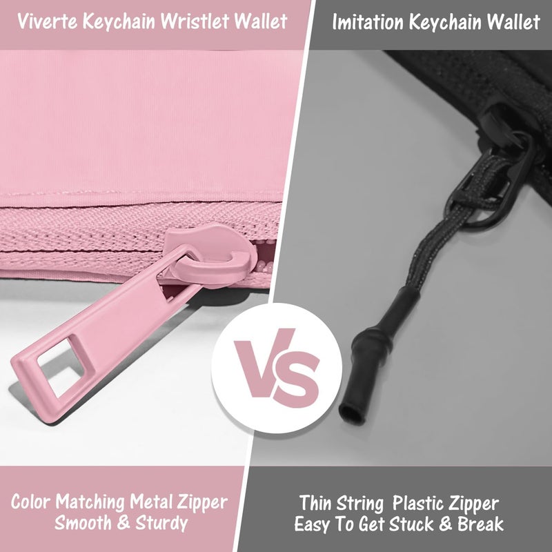 Viverte Mini Zip Around Keychain Wristlet Wallets Small Portable Dual Pounch Wristlet Detachable Coin Purse Pocket Gifts for Women Travel Sports Outdoors(Pink+Cream White) - Image 5